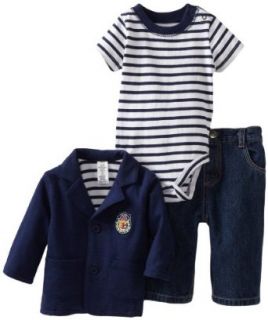Little Me Baby Boys Newborn Preppy 3 Piece Jacket Set, Denim, 6 Months: Infant And Toddler Layette Sets: Clothing