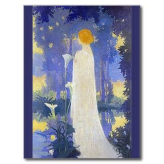 Art Nouveau Woman with Calla Lilies Postcards