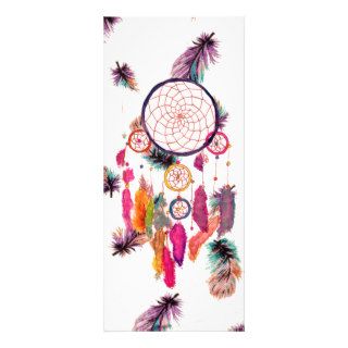 Hipster Watercolor Dreamcatcher Feathers Pattern Rack Card Design