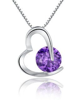 Sterling Silver Simple Heart Shape Purple Cubic Zirconia Pendant Necklace for Women with Box Chain   SP005n8 Jewelry