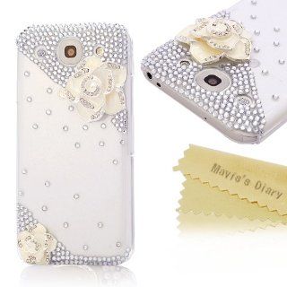 Mavis's Diary New 3D Handmade Crystal White Camellia Diamond Design Rhinestone Case Clear Cover for LG Optimus G Pro E980 F240k with Soft Clean Cloth Cell Phones & Accessories
