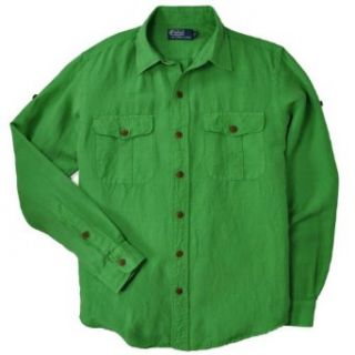 Polo Ralph Lauren Men's Custom Fit Military Linen Silk Shirt, Nautical Green, L at  Mens Clothing store: