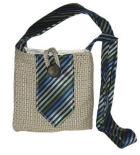 Small Recycled Passport or Hip Bag   Made from Recycled Suit and Tie (Multi Bag   Blue Stripe Tie): Clothing