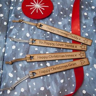 personalised wooden christmas bookmark by scamp