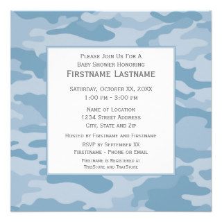 Camo Baby Shower or Party   light blue Personalized Invites