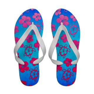 Pink Hibiscus And Honu Turtles Flip Flops