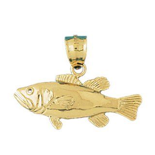14K Yellow Gold Bass Pendant: Jewelry