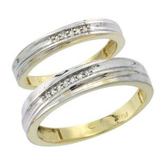 10k Yellow Gold Diamond Wedding Rings Set for him 5 mm and her 3.5 mm 2 Piece 0.07 cttw Brilliant Cut, ladies sizes 5   10, mens sizes 8   14: Jewelry