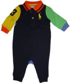 Ralph Lauren Polo Infant Boy's Long Sleeve Coverall Baby Romper Navy Multicolor (6 Months): Clothing