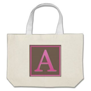 Pink and Brown Letter A Monogram Tote Bags