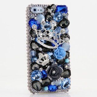 3D Swarovski Silver Crown Blue Design Crystal Bling Case Cover for iphone 5 5S AT&T Verizon & Sprint / 100% Handcrafted by BlingAngels Cell Phones & Accessories
