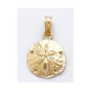 14k Gold Nautical Necklace Charm Pendant, Sand Dollar High Polish: Ocean Necklace: Jewelry