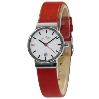 Skagen White Dial Stainless Steel Red Leather Ladies Watch 355SSLR at  Women's Watch store.
