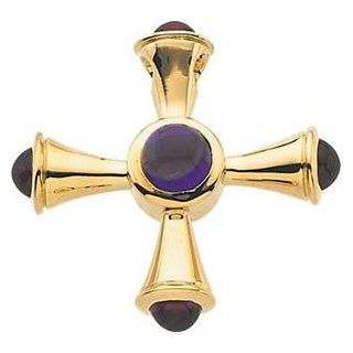 14k Yellow Gold 1675mm 2/3" Polished Genuine Amethyst And Ruby Maltese Cross Pendant Jewelry: Jewelry