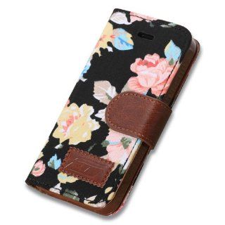 iphone 5C Luxury Vintage Shabby Chic Cute Flowers Floral Designer Purse Pouch Wallet Case  Tpu leather Floral Black: Cell Phones & Accessories
