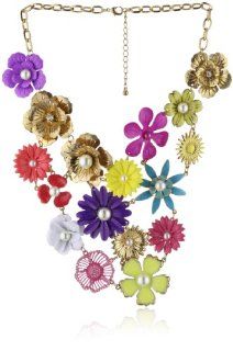 Leslie Danzis Multi Colored Floral Statement Necklace: Pendant Necklaces: Jewelry
