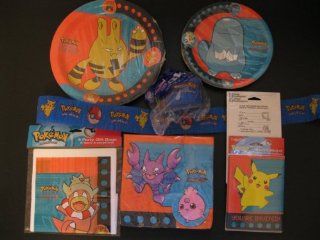 Pokemon Party Supplies for 8   Dinner & Dessert Plates, Napkins, Invitations, Gift/goody Bags, Streamer: Toys & Games