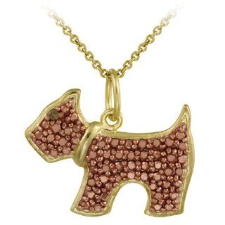 Two Tone Gold Tone Rose Gold over Silver Champagne Diamond Accent Dog Pendant Jewelry