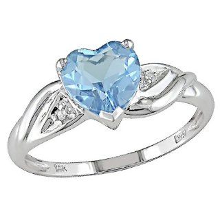 10k White Gold Accent Diamond and Blue Topaz Heart Ring (0.01 Cttw, G H Color, I2 I3 Clarity) Jewelry