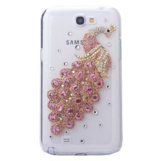 MinisDesign 3d Bling Crystal Rhinestone Peacock Clear Case Cover Skin for The Samsung Galaxy Note 2 (Color:Pink): Cell Phones & Accessories
