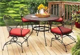 Better Homes and Gardens Clayton Court 5 piece Patio Dining Set, Wrought Iron Table and 4 Chairs, Red Cushions, Seats 4 : Patio, Lawn & Garden