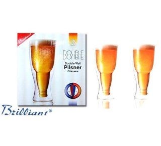 Double Wall Glass Beer Pilsner 390ml Set Of 2 by Brilliant: Kitchen & Dining