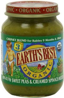 Earth's Best Junior Baby Food Organic, Sweet Peas and Creamed Spinach Vegetable Medley, 6 Ounce Jars (Pack of 12) : Packaged Macaroni And Cheese : Grocery & Gourmet Food