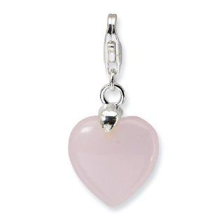 Sterling Silver Rose Quartz Heart w/Lobster Claw Clasp Clasp Charm Jewelry