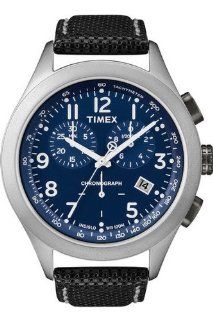 Timex Originals Men's T Chronograph Steel Case, Blue Dial and Black Leather Strap Watch T2N391: Watches