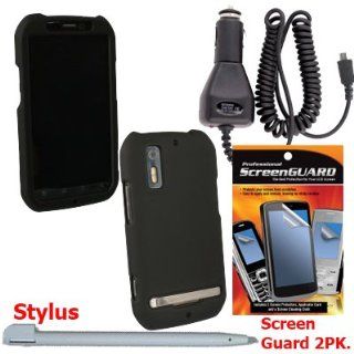 Sprint Motorola Photon & Motorola Electrify Rubberized Black Snap on Cover with Heavy Duty Car Charger and Professional Brand 2 Pack Screen protectors and Stylus to keep fingerprints off your Phone.: Cell Phones & Accessories
