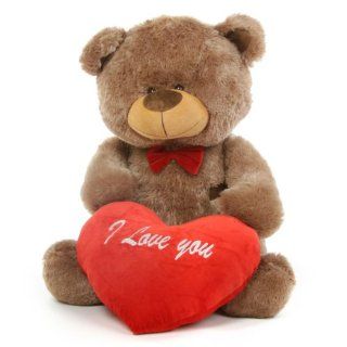 Tiny L Shags Mocha Teddy Bear with I Love You Heart 35in: Toys & Games
