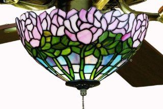 Cabbage Rose Tiffany Stained Glass Ceiling Fan 52 Inches Width   Tiffany Ceiling Fan Light  