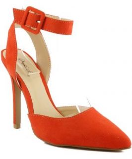 Qupid Potion 62 Pointy Toe Ankle Strap Pumps BLOOD ORANGE SUEDE PU (8.5) Shoes