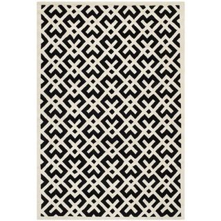 Handmade Moroccan Black Geometric Pattern Wool Rug (4 X 6)