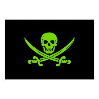 Neon Green Jolly Roger Pirate Flag Print