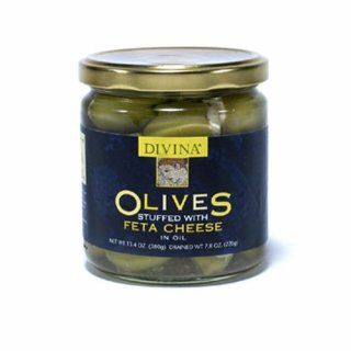 Divina Olives Stuffed With Feta Cheese, 7.8 Ounce Jars (Pack of 3) : Green Olives Produce : Grocery & Gourmet Food