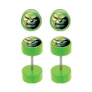 Green The Incredible Hulk Cheater Plugs Earrings   Pair: Body Piercing Plugs: Jewelry