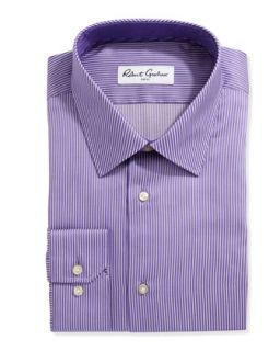 Long Sleeve Striped Poplin Dress Shirt, White/Purple