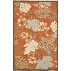 Handmade Blossom Rust Floral Wool Rug (23 X 8)