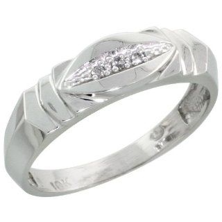10k White Gold Ladies Diamond Wedding Band Ring 0.02 cttw Brilliant Cut, 3/16 inch 5mm wide: Jewelry