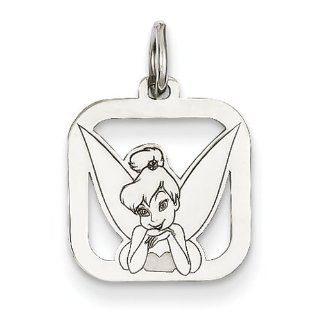 Disney Collection   14K White Gold Disney Tinker Bell Square Charm Pendant: Jewelry