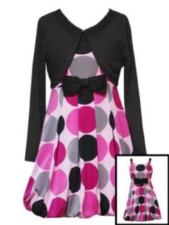 Rare Editions Girls PLUS SIZE 2 Piece PINK BLACK MULTI DOT BUBBLE SKIRT Special Occasion Wedding Flower Girl Party Cardigan/Jacket Dress Set   20.5: Clothing