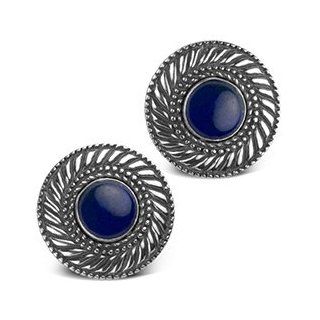 Carolyn Pollack Sterling Silver and Lapis Eternal Friendship Earrings (Clip): Button Earrings: Jewelry