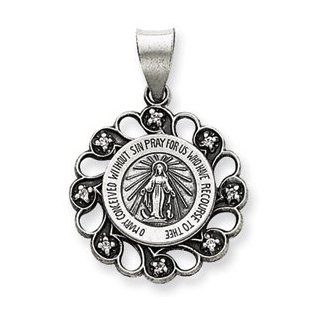 Blessed Mother Pendant  Sterling Silver & CZ Antiqued Blessed Mother Pendant Jewelry