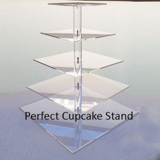 5 Tier Large Clear Square Acrylic Cupcake Stand Cupcake Tree Cupcake Tower Cupcake Display: Kitchen & Dining