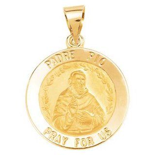 IceCarats Designer Jewelry 14K Yellow Gold Round Hollow Padre Pio Medal 18.75 Mm IceCarats Jewelry