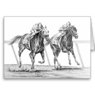 Thoroughbred Horse Race Drawing by Kelli Swan Greeting Cards