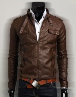 Slim fit chocolate Rider Faux Leather Jacket USA Return Address Faux Leather Outerwear Jackets Clothing