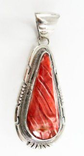 Navajo Indian Jewelry Sterling Silver Red Spiny Oyster Pendant Jon McCray USA: Dangle Earrings: Jewelry