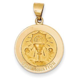 14k Polished and Satin Confirmation Medal Pendant: Jewelry